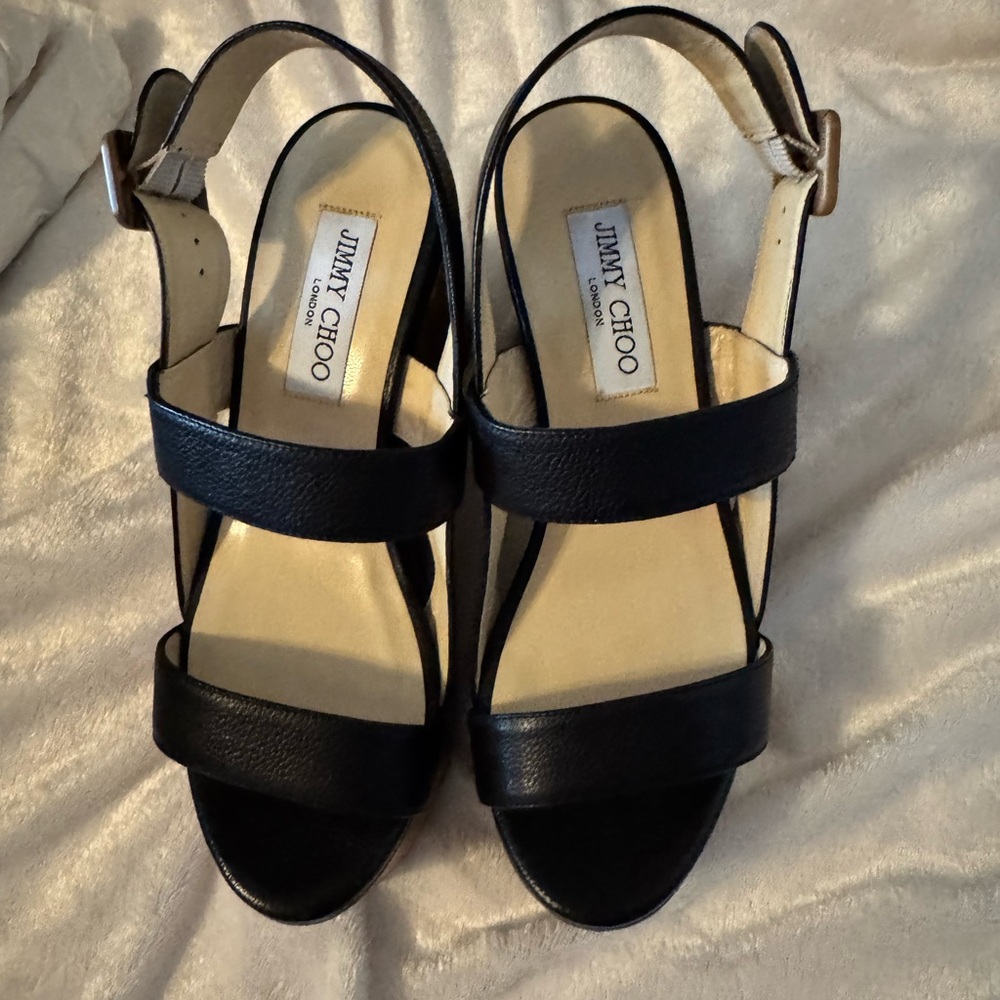 Jimmy Choo Nazli Black Leather Wedge - NWT, Size 38.5